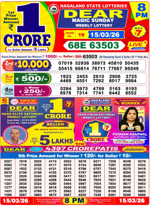 dear lottery sambad 8 pm 23 March 2026 winner list
